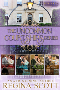 The four full-length novels in the Uncommon Courtships series, featuring The Unflappable Miss Fairchild, The Incomparable Miss Compton, The Irredeemable Miss Renfield, and the Unwilling Miss Watkin